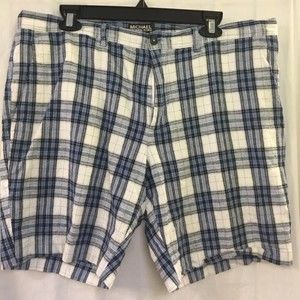 Michael Michael Kors Mens Size 36 Flat Front Cotton and Linen Shorts Pla…